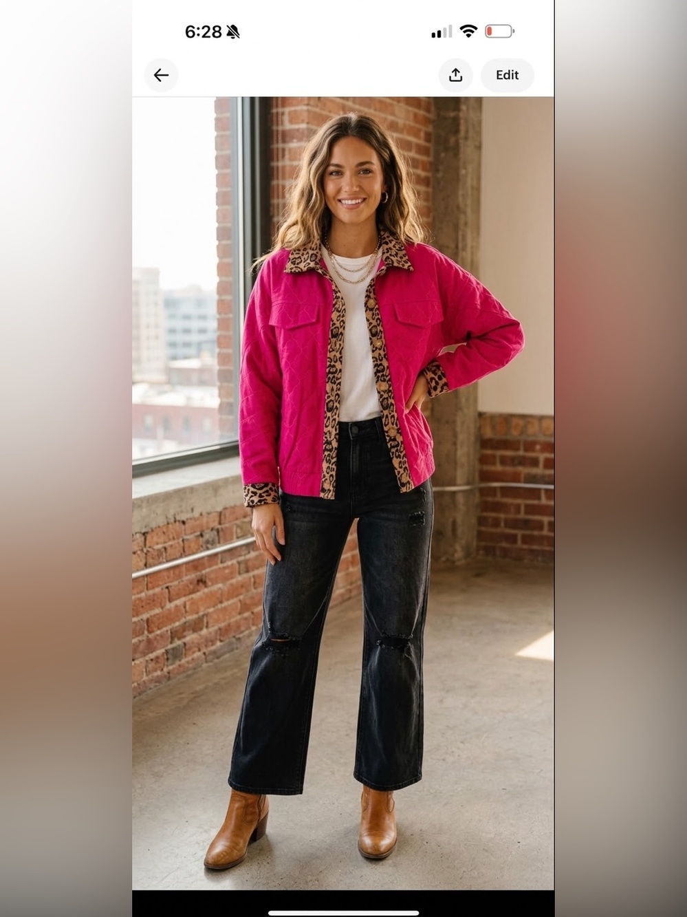 Women’s Hot Pink Jacket with Leopard Trim